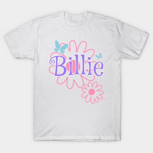 Billie Girls Name Daisy Butterflies T-Shirt by xsylx